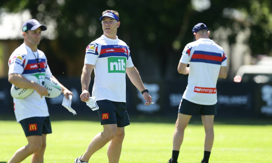 Newcastle Knights coach Adam O'Brien at a recent training session. Photo: NRL Imagery