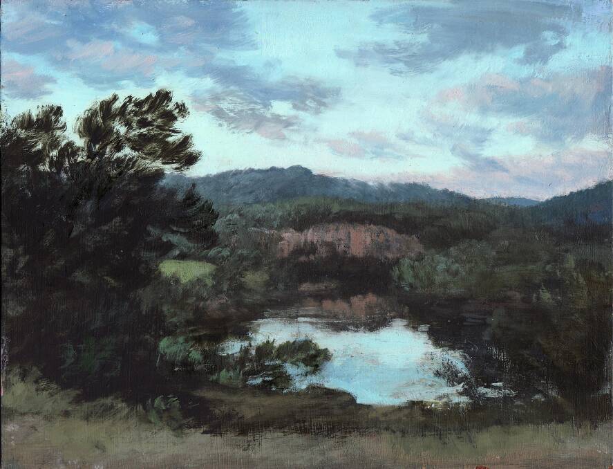 CAPTIVATING: Michelle Hiscock, The Riverbend at Dusk, 2014, oil on board, 15 x 25 cm.