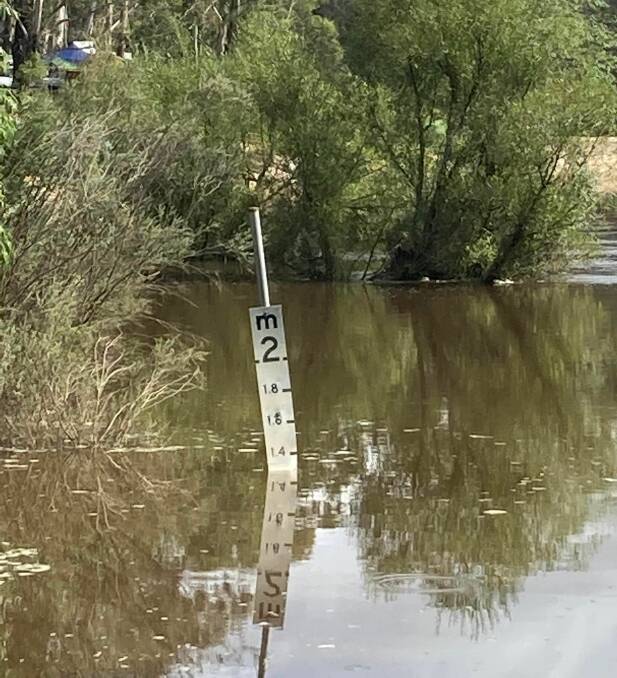The Shoalhaven River at Stewarts Crossing was well up on Sunday morning. Photo: Braidwood SES.