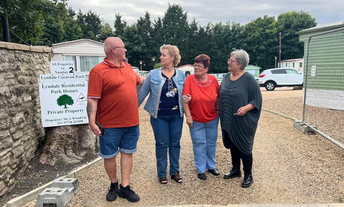 Susan Gervaise (second from left) with her siblings (from left) Roger Preece, Angela Hall and Catherine Bailey at the caravan park where they lived as children. Picture supplied.