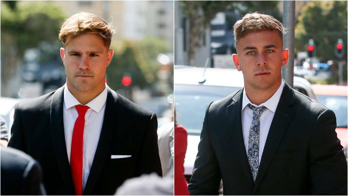Jack de Belin and Callan Sinclair were charged with five sexual assault charges relating to a threesome at a North Wollongong apartment. Pictures: Anna Warr