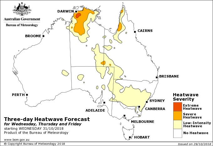 The bureau'd heatwave indicator for Wednesday, Thursday and Friday. 