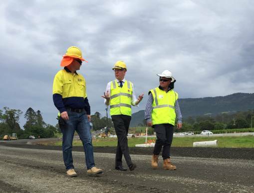Kiama MP Gareth Ward speaks with key decision-makers on the Princes Highway duplication project near Silos Estate at Jaspers Brush on December 10. 