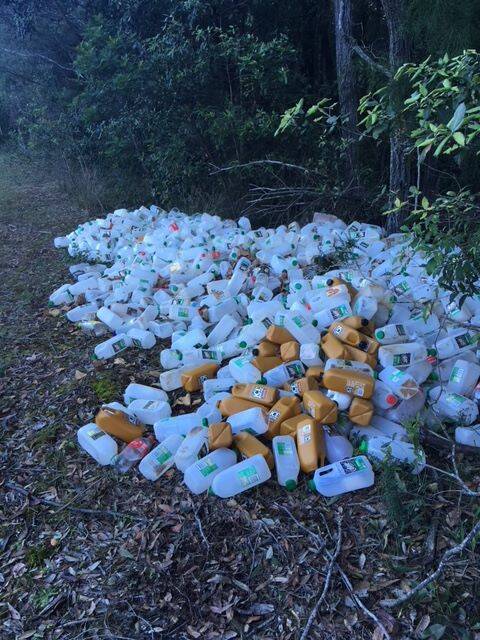 Bottles dumped at Yerriyong State Forest. Photo: Shoalhaven City Council. 