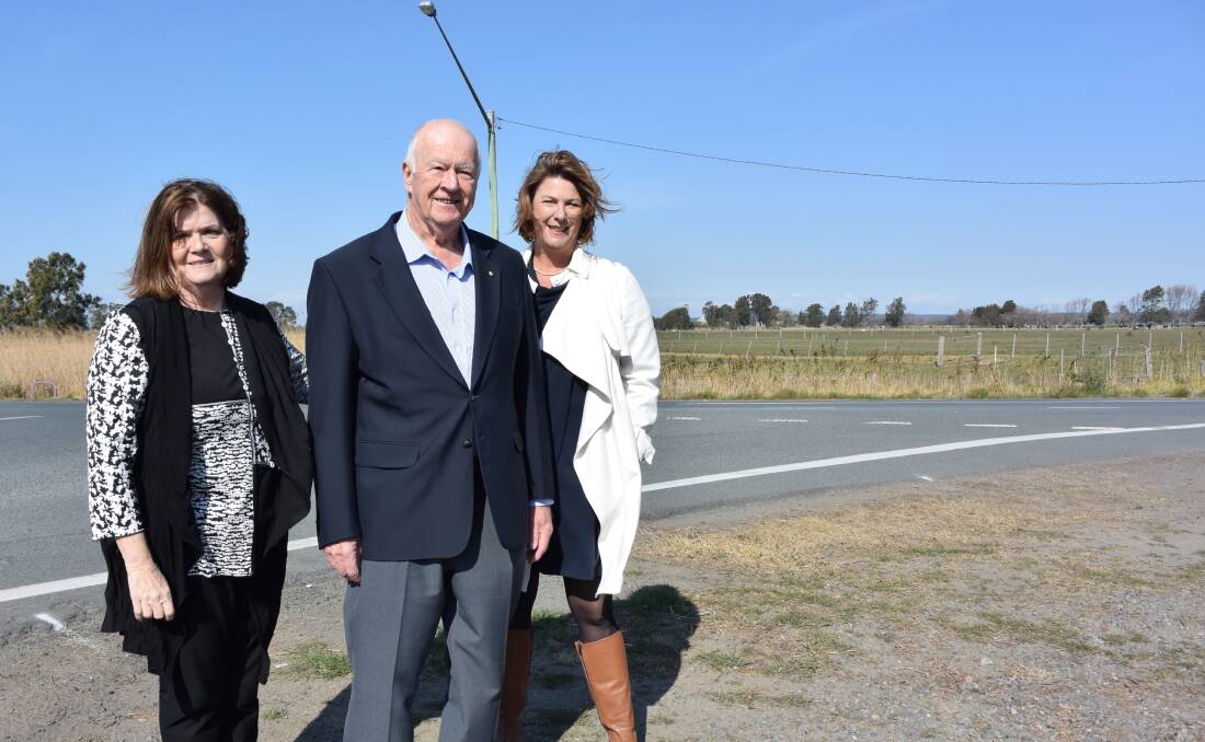 ROAD SAFETY: South Coast MP Shelley Hancock, Culburra Beach Progress Association president Alan Pendleton and NSW Roads Minister Melinda Pavey at the Greenwell Point Road intersection at Jindy Andy Lane on Wednesday. 