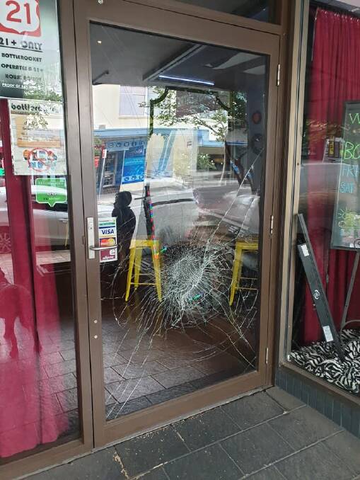 A vandal kicked the door of Bottlerocket Bar in the early hours of Saturday morning, March 9. 