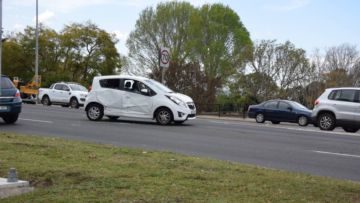 The vehicle involved in the northbound crash facing the opposite way on the Princes Highway this afternoon. 