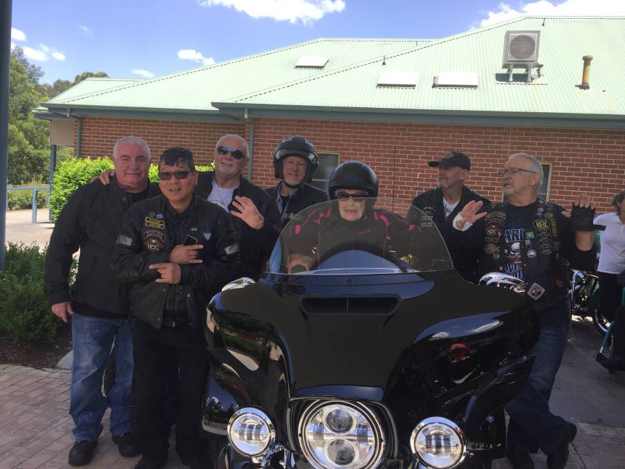 Eunice Logan suited up for her ride with the Harley Owners Group. 