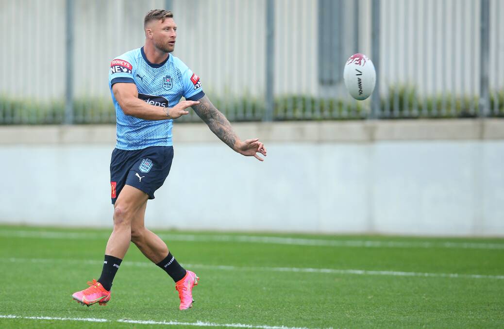 Gerringong's Tariq Sims trains with the Blues ahead of game one. Photo: NSWRL