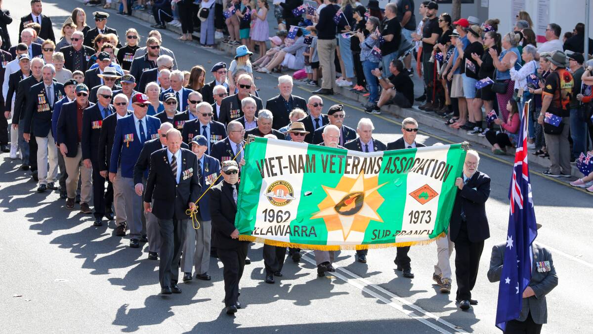 Vietnam veterans led the Wollongong Anzac Day March towards the cenotaph for the first time in 2023. Picture by Adam McLean.