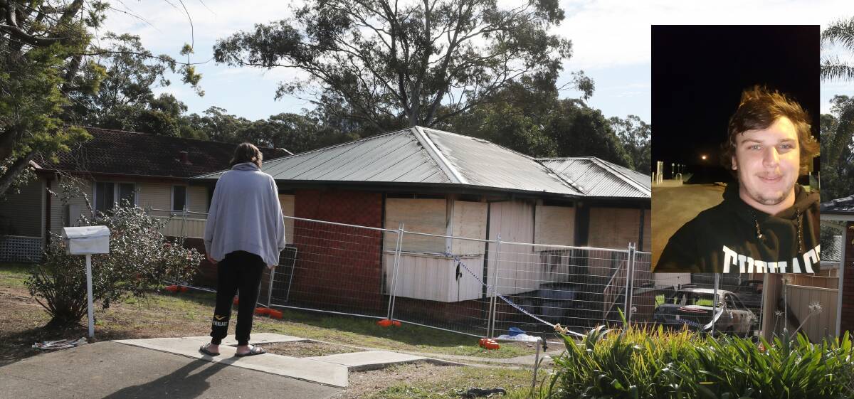 Tragic: A friend grieves outside Cameron Johnson's Bomaderry home on Sunday, as alleged murderer Harley Thompson (inset) is refused bail.