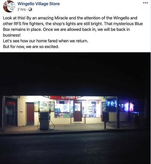 Miracle: Owners of the Wingello Village Store posted on social media that firefighters had saved their beloved store. Picture: Wingello Village Store