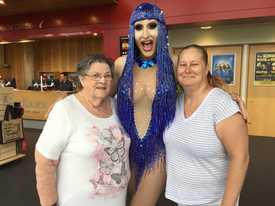 Nicole and Heather from South Nowra bump into Prada Clutch at the Shoalhaven Entertainment Centre on Tuesday. They are looking forward to Prada's show next Saturday night.
