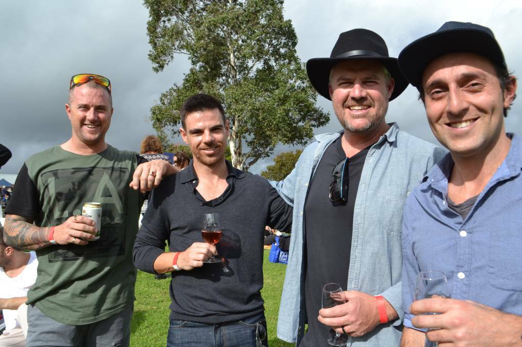 Local fellas give Silos the thumbs up at the Shoalhaven Winter Wine Festival 22017. Aaron Moyle, Brendan Fenwick, Luke Faloon and Johnny Filo. Picture: Rebecca Fist