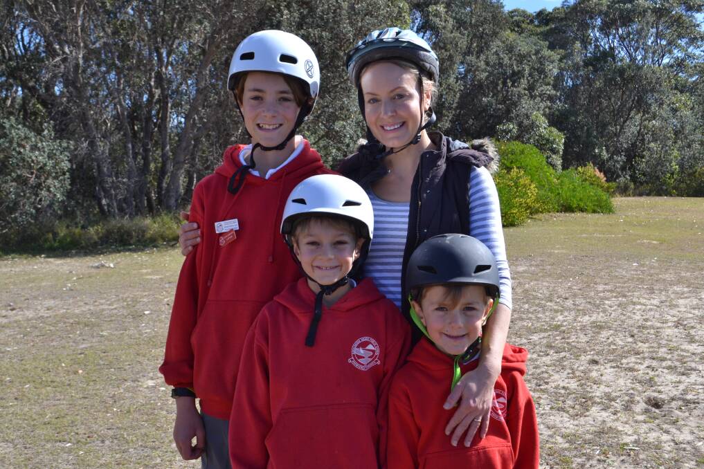 Tom, Will, Heidi and Leo Fletcher from Shoalhaven Heads at Jerry Bailey Oval. This family would love to have a BMX pump track in their town. Picture: Rebecca Fist