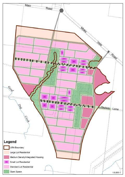 Map of subdivision provided by Shoalhaven City Council. Main Road and Moss Vale Road are up the top, and Taylors Lane runs through the development.