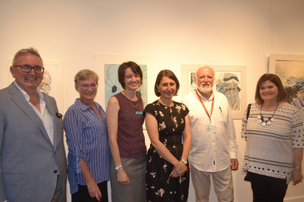 NSW Minister for the Arts Don Harwin, Shoalhaven Mayor Amanda Findley, Shoalhaven gallery curator Bronwyn Coulston, NSW Premier Gladys Berejiklian, Jervis Bay Maritime Museum president John Ferguson and South Coast MP Shelley Hancock in Nowra on Tuesday. Picture: Rebecca Fist