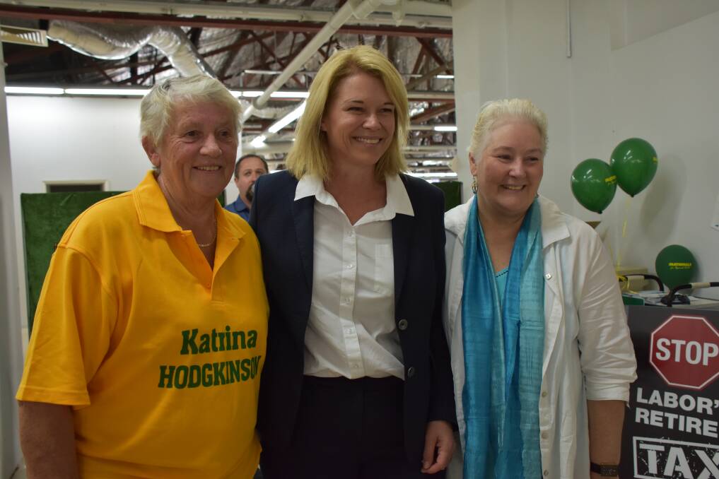 Former Gilmore MPs and staunch Liberal Party members Jo Gash and Ann Sudmalis support National Candidate Katrina Hodgkinson's campaign. Here they are at Ms Hodgkinson's office opening on Thursday.