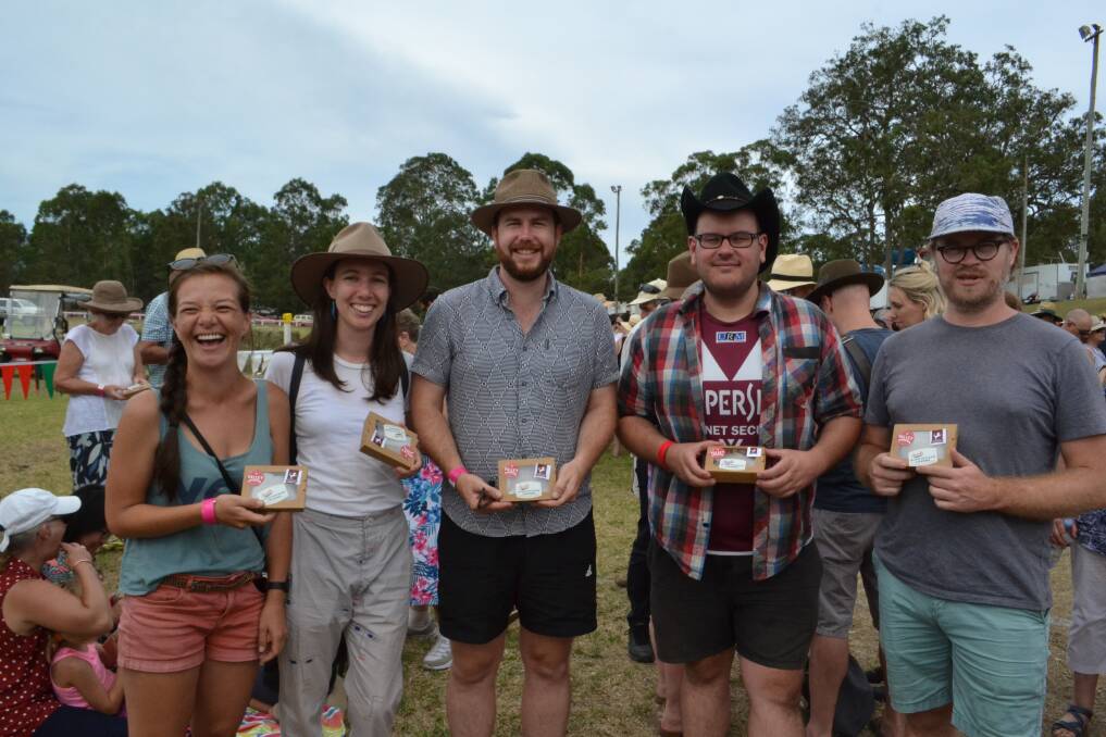 BRIE-ILLIANT IDEA: Visitors to Kangaroo Valley Stephanie Yuen, Maren Smith, Tim Harland, Angus Macdonald and Adrian Clarke on Saturday. Picture: Rebecca Fist