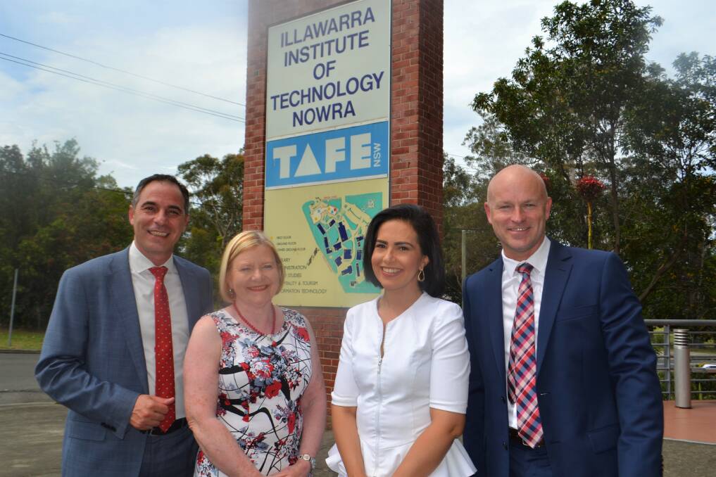 CAMPAIGN TIME: NSW Shadow Education Minister Jihad Dib, Labor's South Coast Candidate Annette Alldrick, NSW Shadow Skills Minister Prue Car, Labor's Kiama Candidate Andy Higgins at TAFE on Monday. Picture: Rebecca Fist