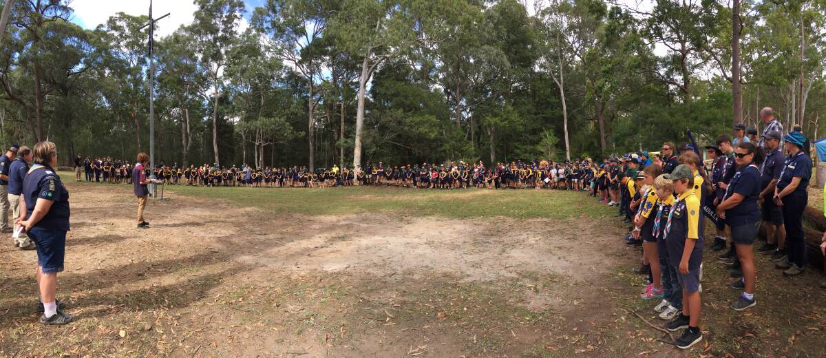 Panorama at the Scout camp, with hundreds in attendance on Saturday.