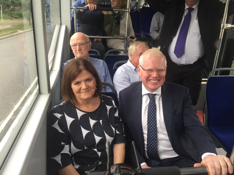 ALL ABOARD: South Coast MP Shelley Hancock and Kiama MP Gareth Ward on the new electric bus on Friday. Picture: Rebecca Fist