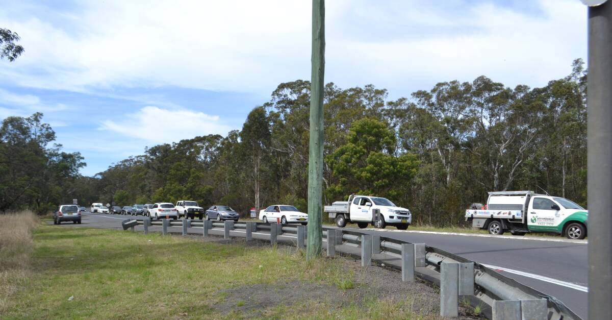 A TYPICAL DAY: Traffic queued along Jervis Bay Road, turning onto the Princes Highway on Tuesday, October 9 at about 11am. Picture: Rebecca Fist