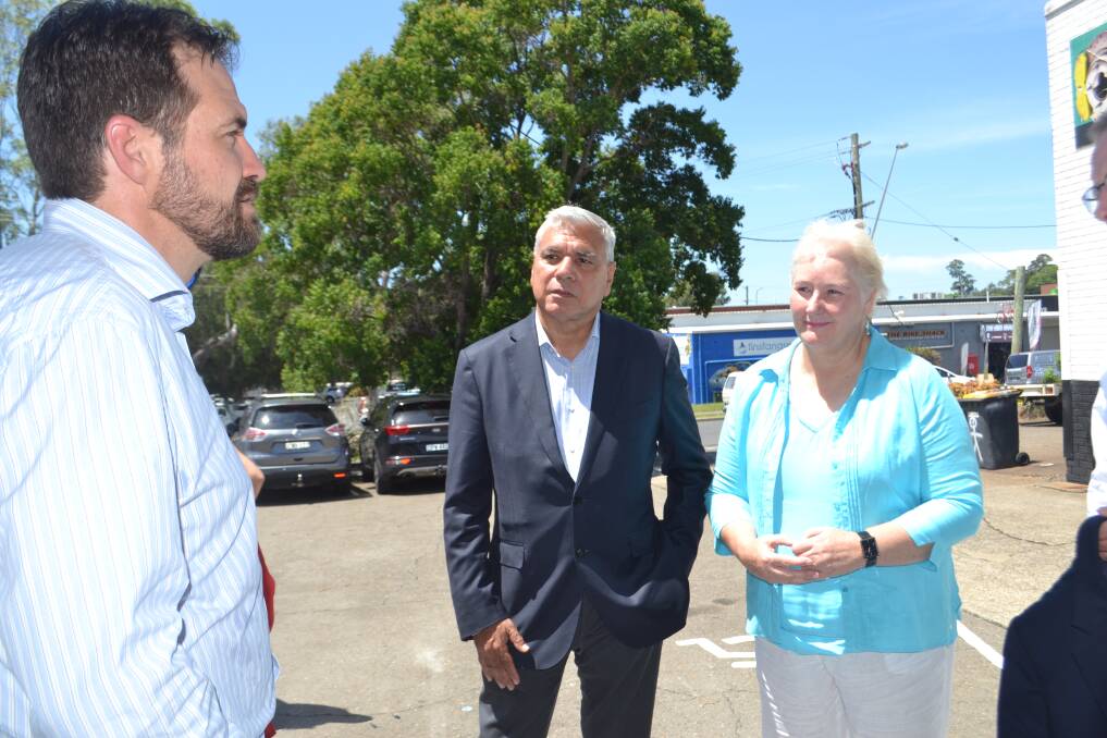 Caresouth’s Shoalhaven regional manager Michael Mason with Liberal Candidate for Gilmore Warren Mundine and outgoing Gilmore MP Ann Sudmalis in Nowra on Thursday. Picture: Rebecca Fist
