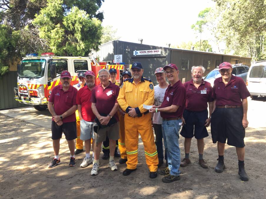 Nowra Men's Shed and West Nowra Rural Fire Service volunteers in Nowra on Friday. Picture: Rebecca Fist