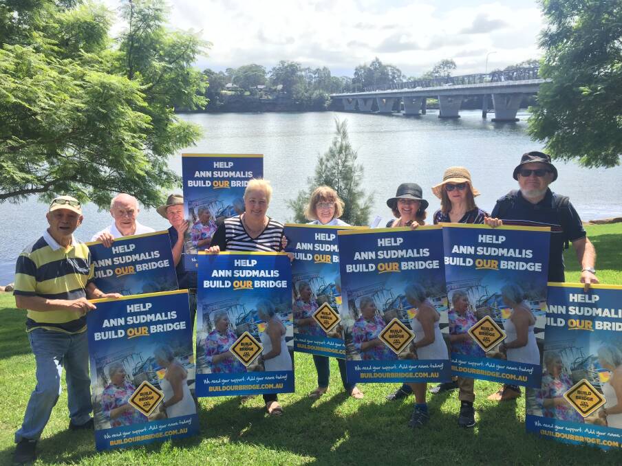 Gilmore MP Ann Sudmalis and community members at the launch of the Build Our Bridge campaign on Wednesday near the site of where the new Nowra bridge is being built. Picture: Rebecca Fist