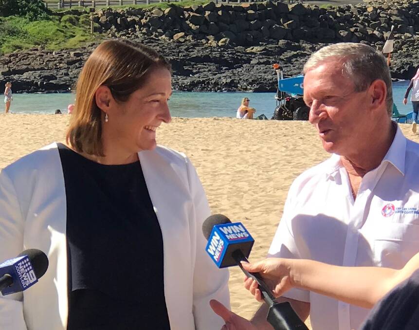 Fiona Phillips and Steve Jones at Surf Beach Kiama on Friday for the funding announcement. Picture: Contributed