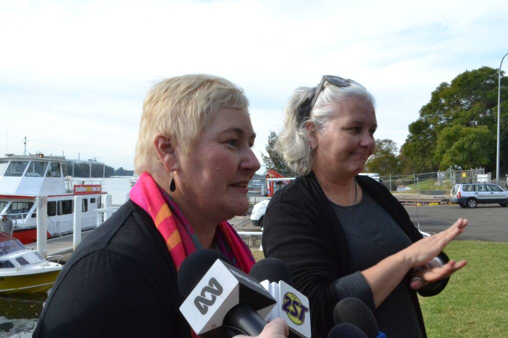 Gilmore MP Ann Sudmalis fielding questions about the Gilmore preselection and Auslan interpreter Melinda Dagger at Nowra on Monday. Picture: Rebecca Fist