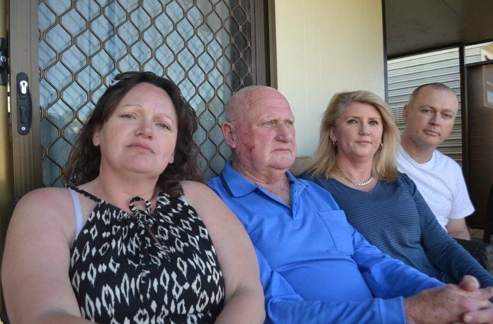 Coastal Palms Holiday Park tenants Sandra Barnes, Warren Jeckeln, Selana Clark and Chris Lawson in Shoalhaven Heads last September, when they received the first eviction letter. Picture: Rebecca Fist