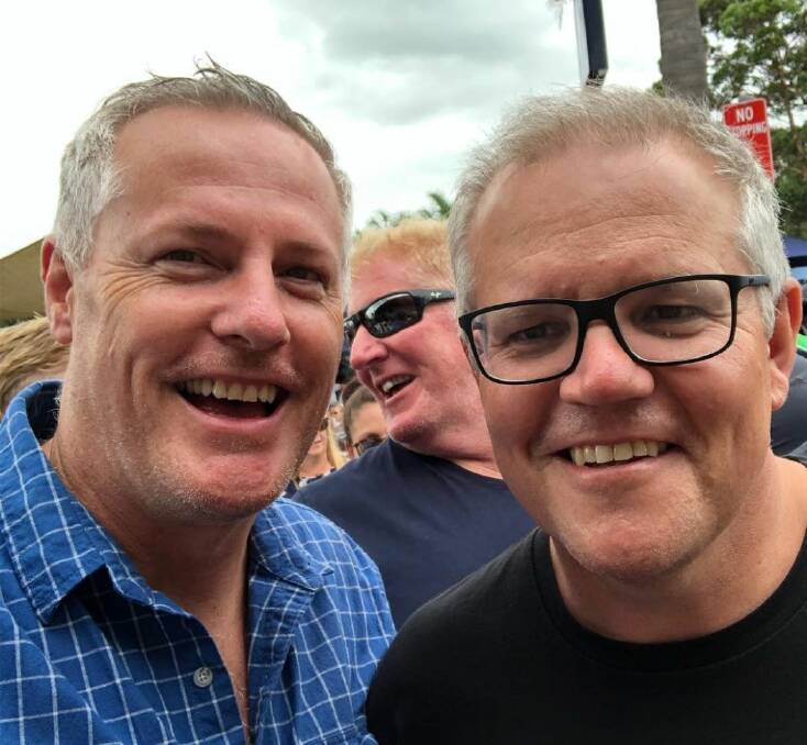 Adam Straney and Scott Morrison in Shoalhaven Heads on January 6.