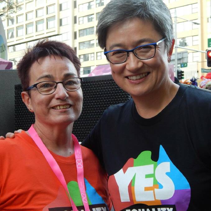 Local marriage equality activist Dawn Hawkins with Penny Wong on the 'Yes' campaign trail
