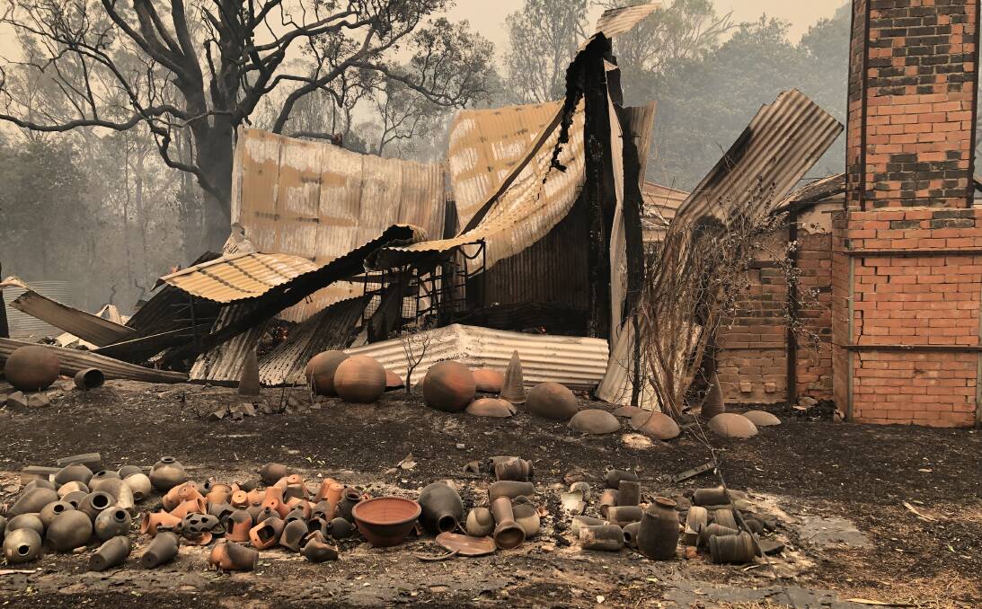 The remains of the Bandicoot Pottery studio after the bushfire. 