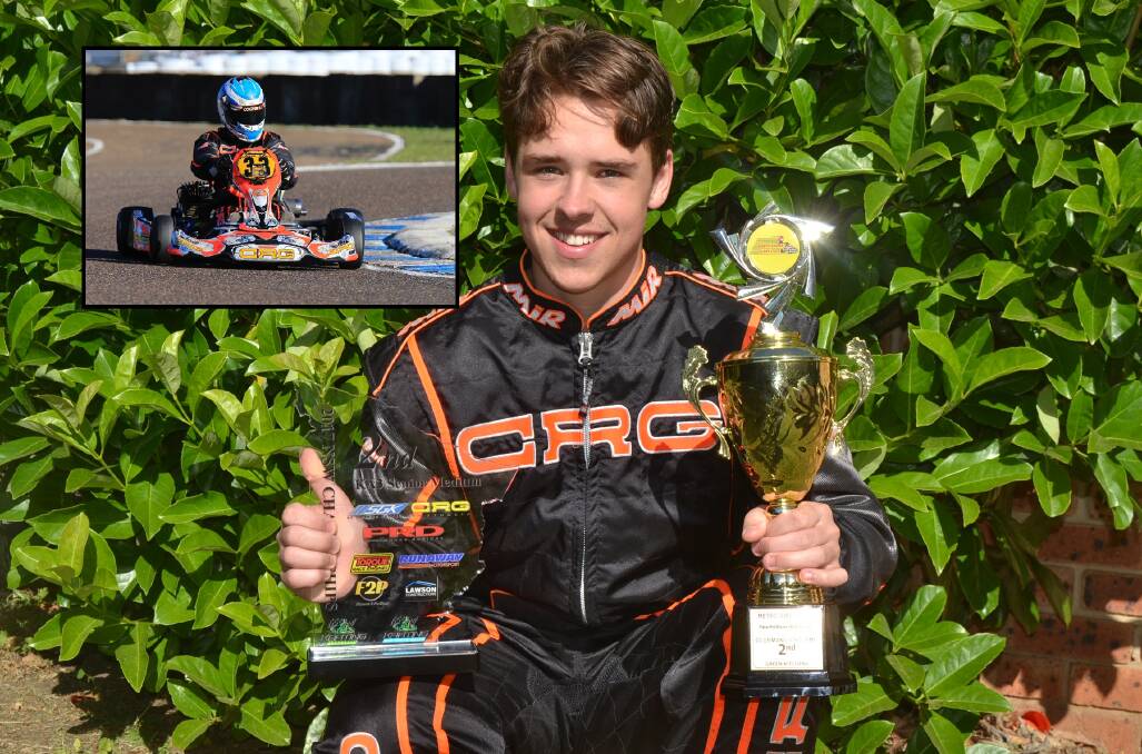 RACING SUCCESS: Ulladulla’s Jacque Isarin is finding success on the Karting race track. This week he will compete in an invite-only race on the Gold Coast. Inset - Isarin at a race meeting. 