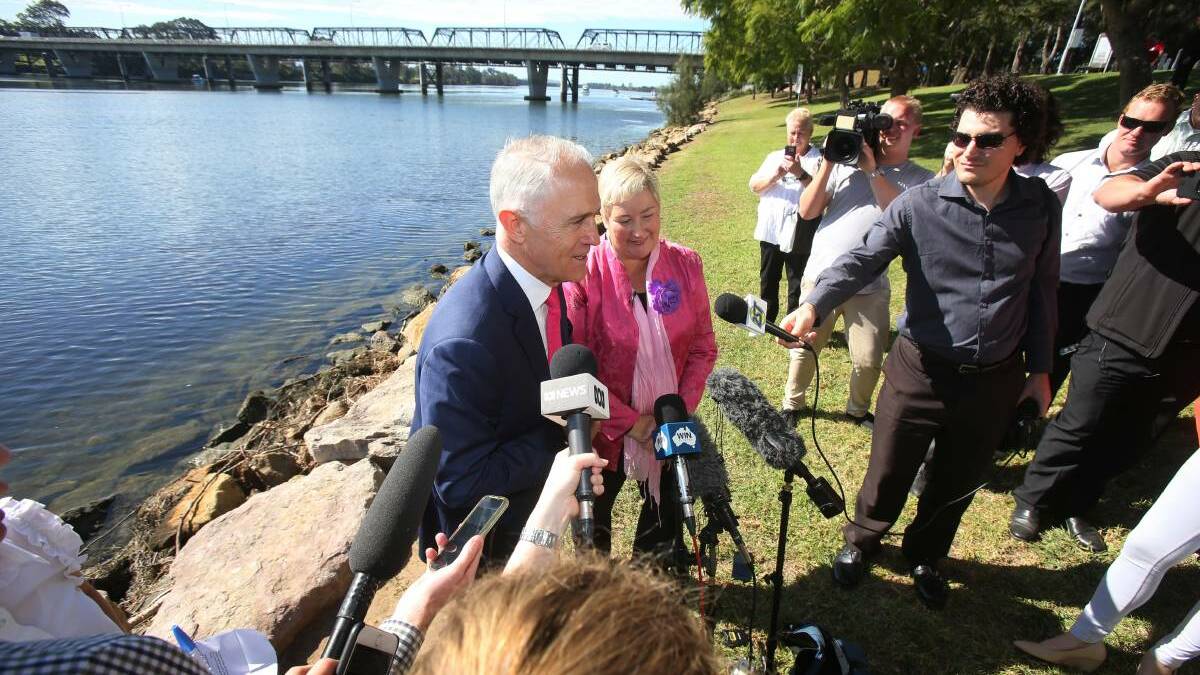 Prime Minister Malcolm Turnbull and Gilmore MP Ann Sudmalis announce a $155 million commitment to build half the new Nowra bridge in May. Picture: Robert Peet 