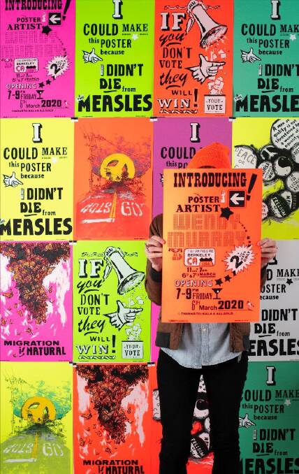GREAT OPPORTUNITY: Wendy Murray with some of her 2020 posters. You can learn from the Sydney/LA-based artist at a special workshop in Nowra. Photo: David Breeman