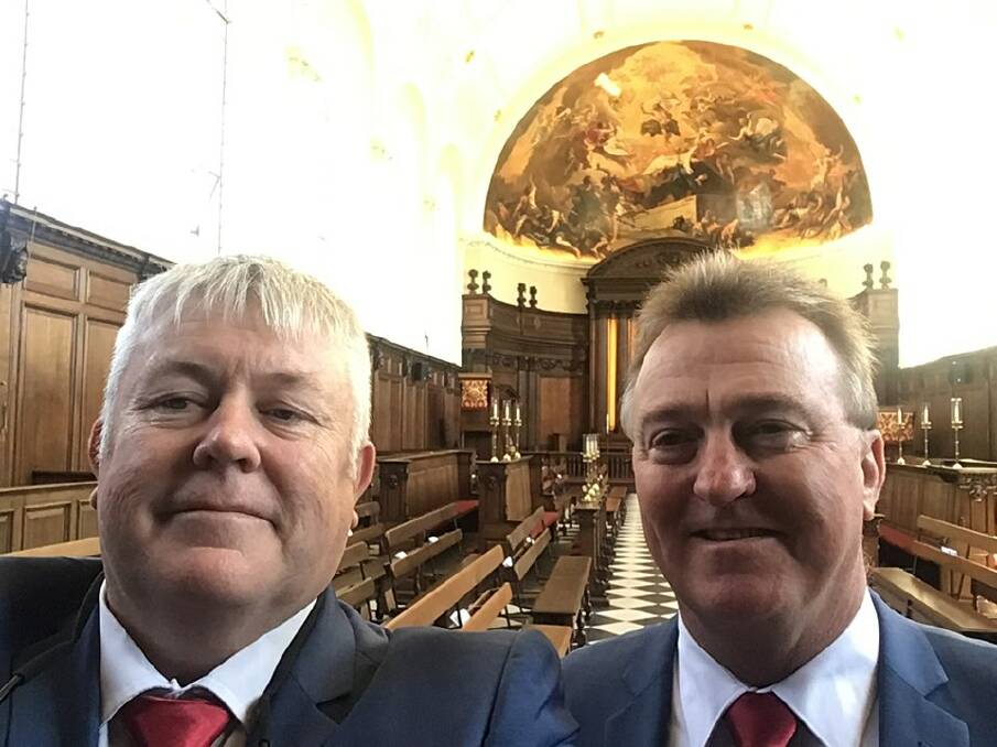 Keith Payne VC Veterans Benefit Group vice-chairman Fred Campbell and chairman Rick Meehan in the chapel at Royal Hospital Chelsea where a plaque was unveiled in honour of the late Bill Speakman VC.
