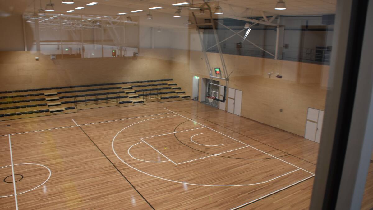 The view over the John Martin Show Court in the Shoalhaven Indoor Sports Centre from the mezzanine area.
