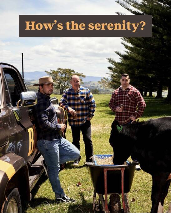 FUN TIME: Bloke In A Bar founder Denan Kemp (right) with Melbourne Storm premiership winning player Brandon "The Block of Cheese" Smith and Mark "Piggy" Riddell at the Condon family's Sea Breeze Holstein farm at Gerroa. Image supplied