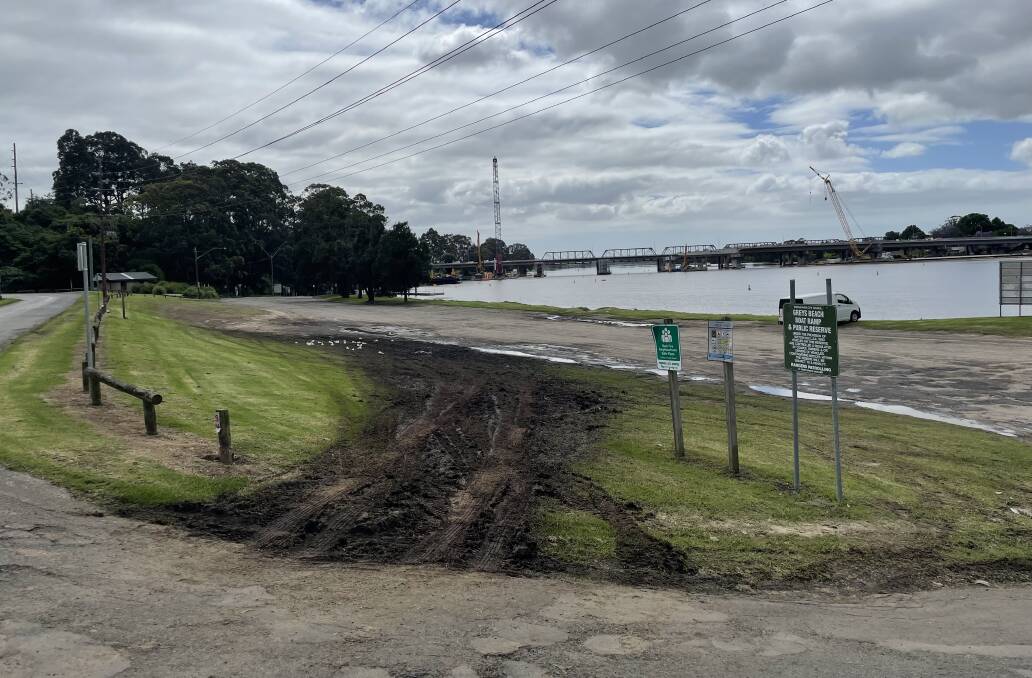 RACETRACK: Someone has had fun making another "muddy race track" area off Fairway Drive at the entrance to the Greys Beach boat ramp.