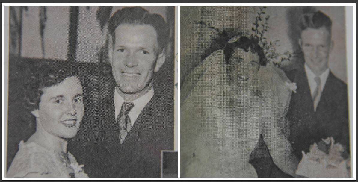 Ian and Theresa at a ball at Milton (left) and on their wedding day, May 7, 1955.