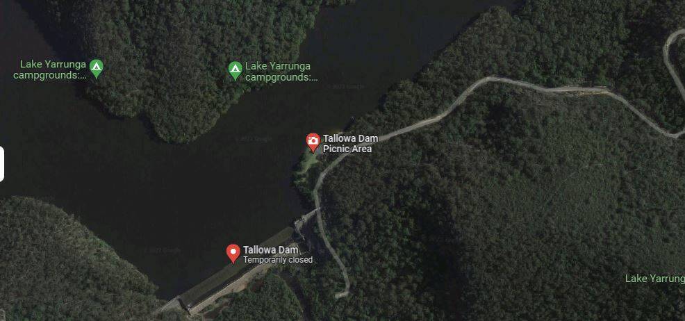 ROAD CLOSED: The Tallowa Dam access road at Lake Yarrunga is likely to remain closed for up to 12 months due to a landslip. Image: Google Maps