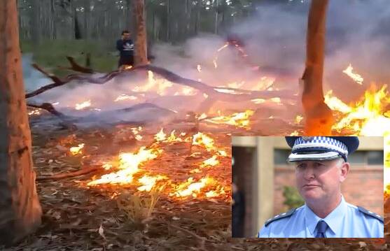 SUSPICIOUS BLAZE: Wednesday's fire at South Nowra. Image supplied. Inset: Officer in charge of Nowra Police Station Inspector Ray Stynes.