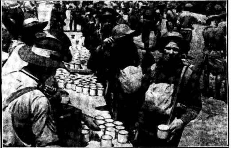 Rations were welcomed when Anzacs disembarked in Alexandria. Image: Smith's Weekly