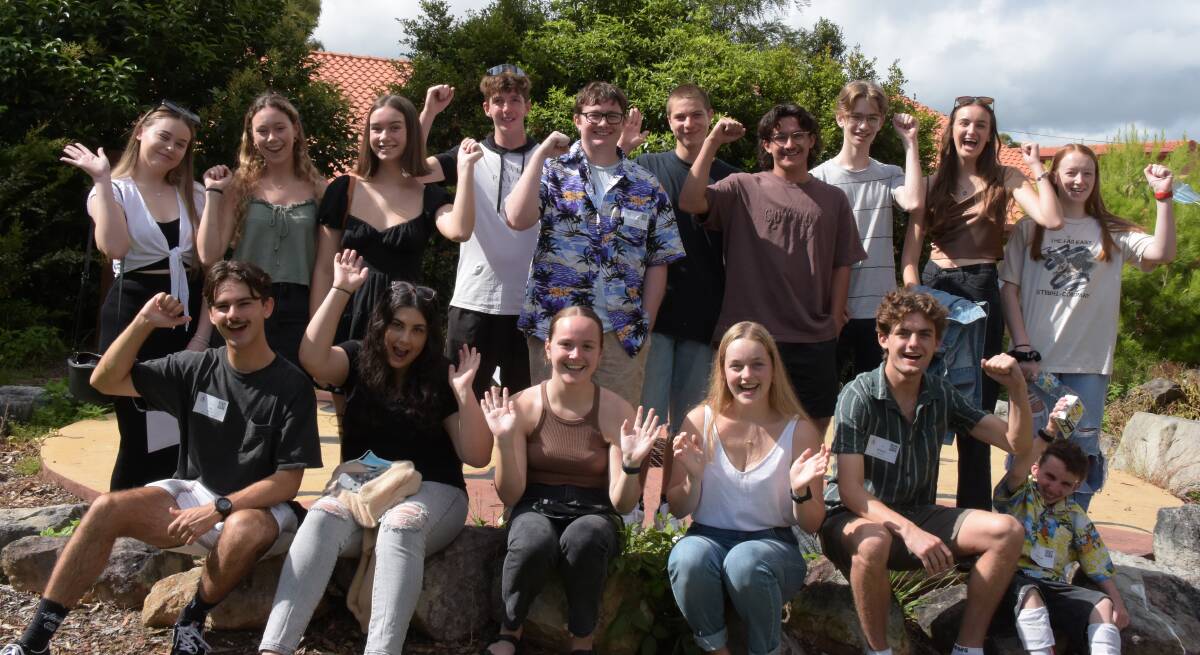 HERE'S CHEERS: Some of Nowra's St John's Catholic High School HSC students celebrate their results at a special morning tea at the school.