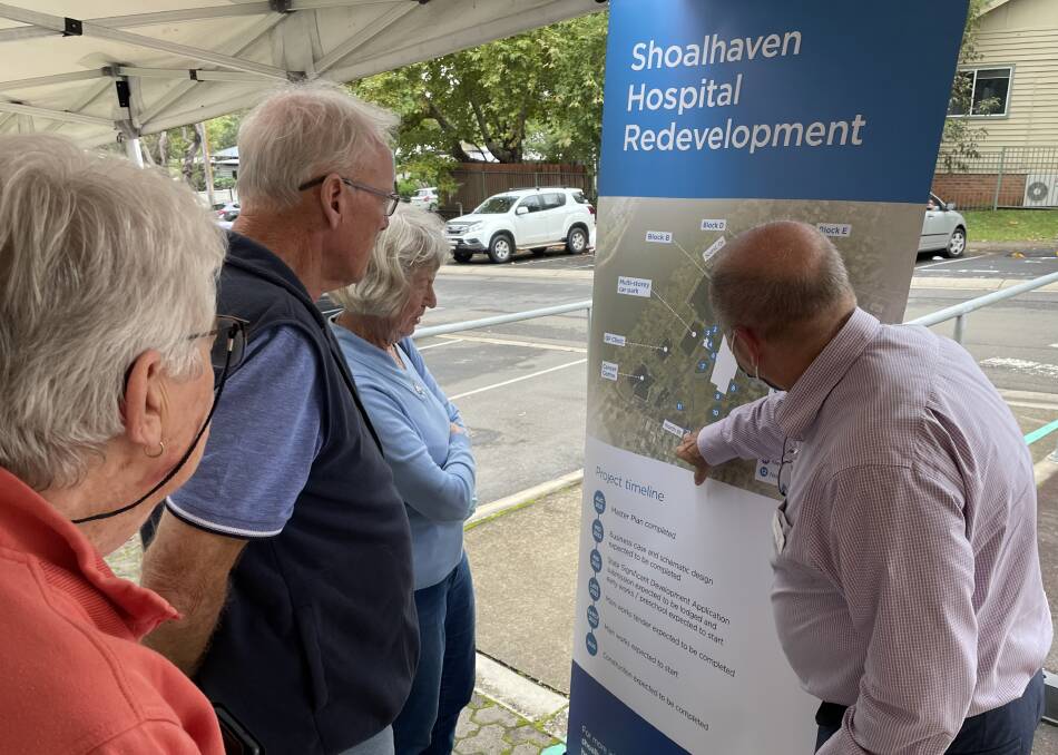 INFORMATION SESSION: Shoalhaven District Hospital general manager Craig Hamer (right) explains some of the new hospital's designs to local residents at Wednesday's pop-up session.