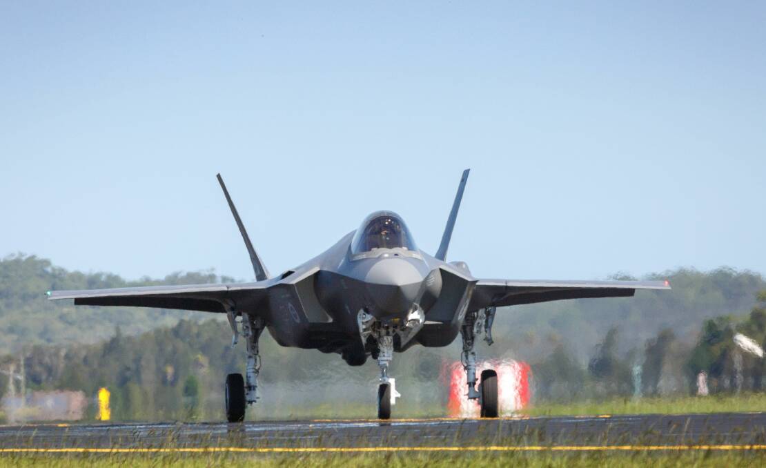 STATE OF THE ART: A RAAF F-35A Lightning II supersonic stealth fighter will perform flypasts at both Nowra and Berry on Sunday to commemorate Anzac Day. Image: Defence